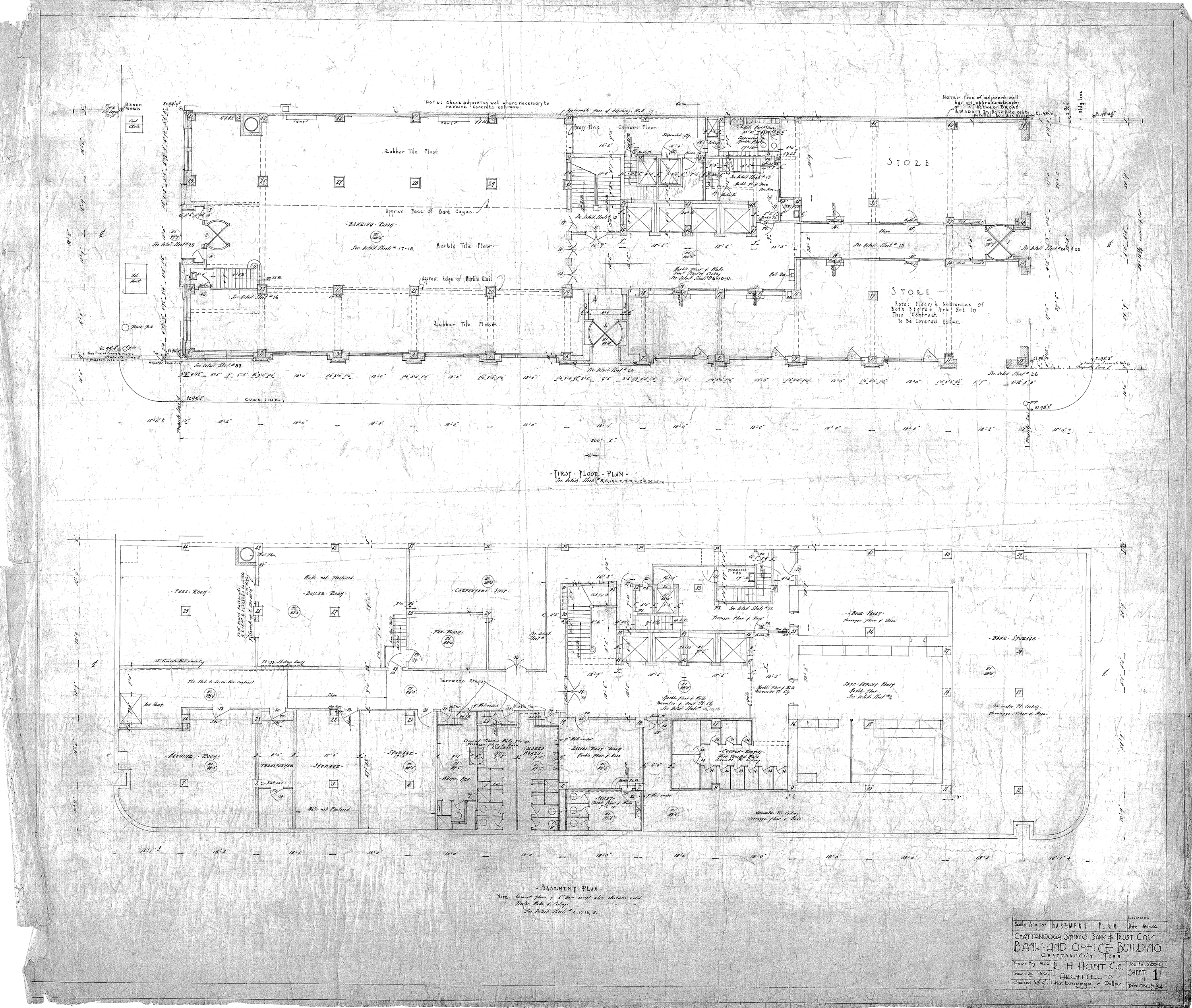 Original Chattanooga Bank Building drawings by R.H. Hunt. 
