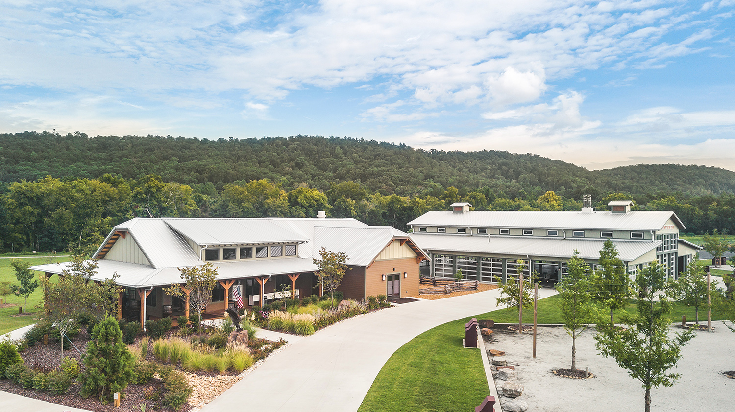 Image of the Collegedale Commons including the Founder's Hall and the Chestnut Hall event center. 