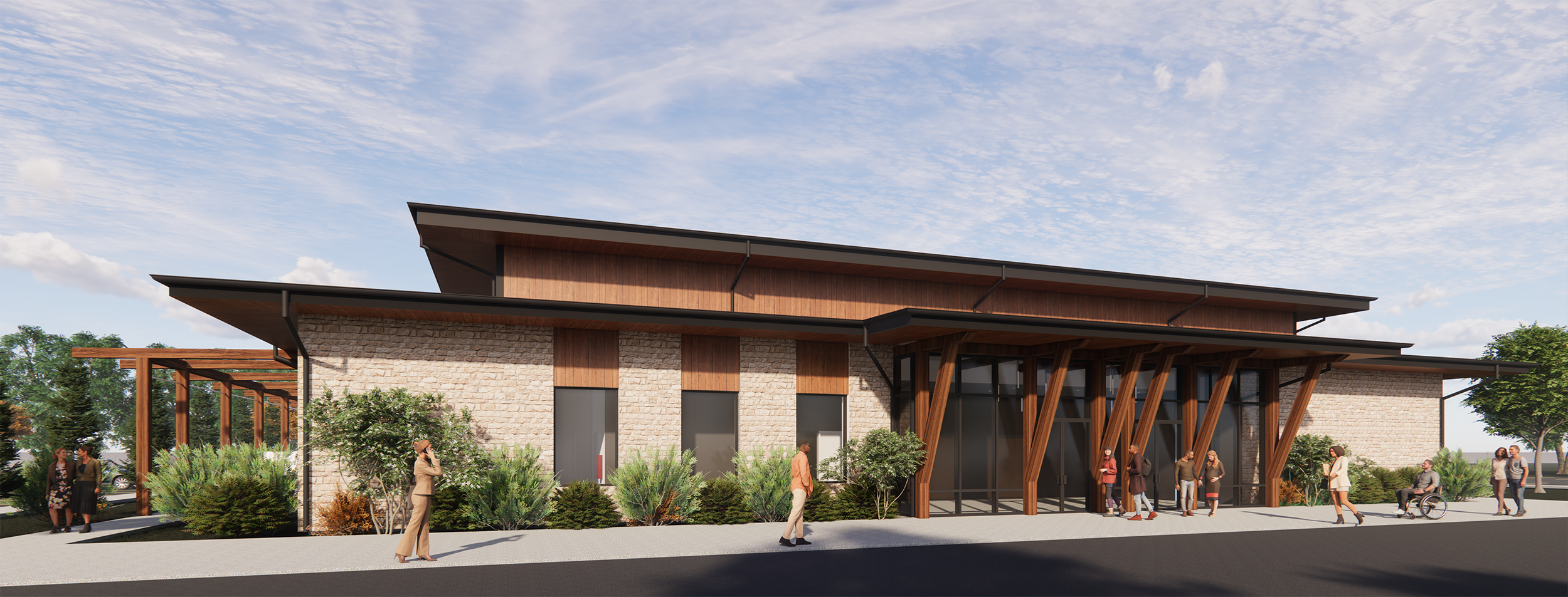 Exterior rendering of an event center being designed in East Ridge, TN. 